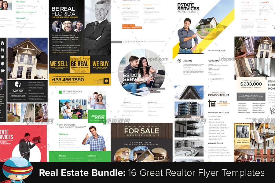 Flyerheroes Real Estate Bundle,16个创意的商业传单模板(房地产行业)